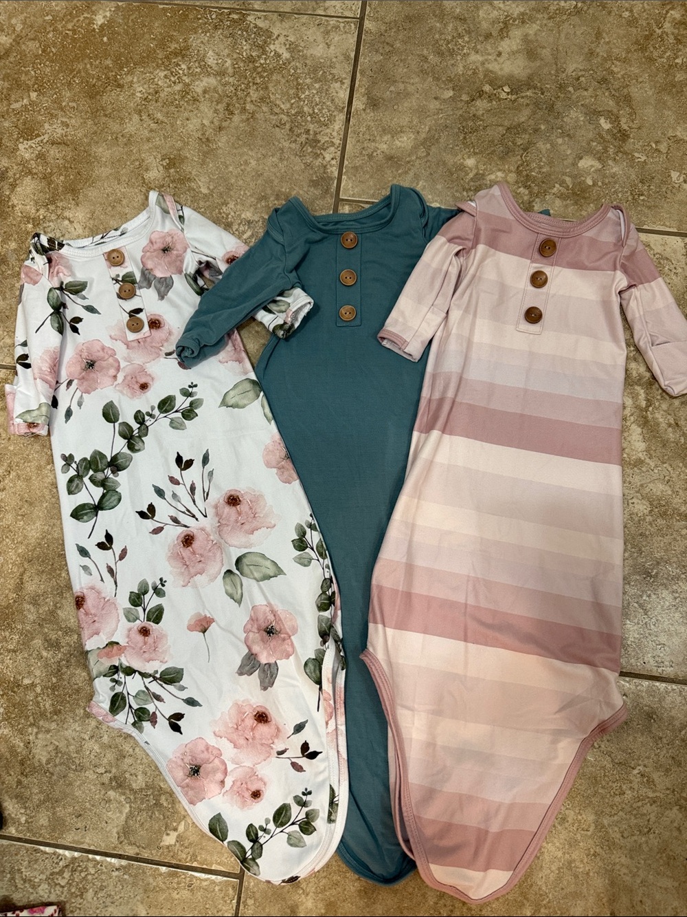 Caden Lane Floral, Teal, and Pink Stripe Knotted Sleep Gowns